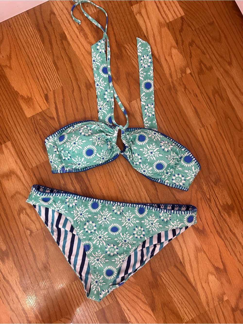Roller Rabbit x Target Teal Floral & Blue Trim Bikini